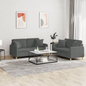 Juego de sofás con cojines 2 piezas tela gris oscuro de , Sofás - Ref: Foro24-3202103, Precio: 461,74 €, Descuento: %