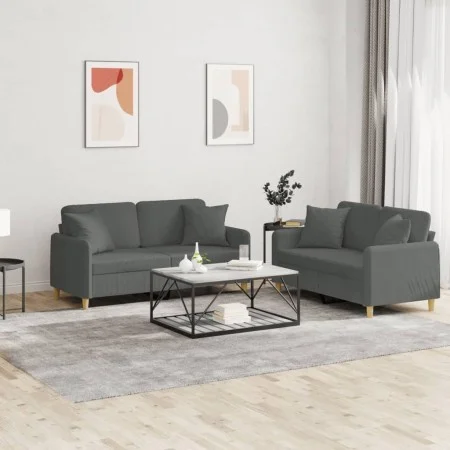 Juego de sofás con cojines 2 piezas tela gris oscuro de , Sofás - Ref: Foro24-3202103, Precio: 455,02 €, Descuento: %