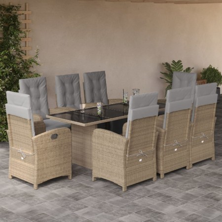 Set comedor de jardín 9 pzas con cojines ratán sintético beige en Conjuntos de jardín | Comprar online en Foru.es