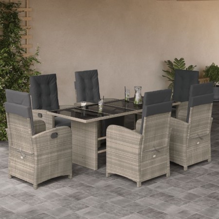 Set comedor jardín 7 pzas y cojines ratán sintético gris claro en Conjuntos de jardín | Comprar online en Foru.es