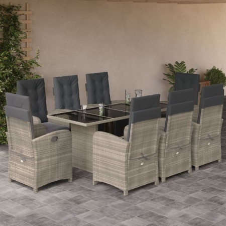 Set comedor de jardín 9 pzas cojines ratán sintético gris claro en Conjuntos de jardín | Comprar online en Foru.es