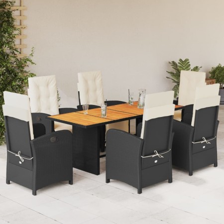 Set de comedor de jardín 7 pzas y cojines ratán sintético negro en Conjuntos de jardín | Comprar online en Foru.es