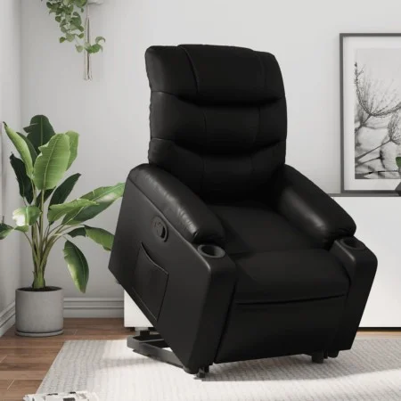 Sillón reclinable elevable cuero artificial negro de , Sillones - Ref: Foro24-3206599, Precio: 320,52 €, Descuento: %