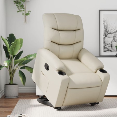 Sillón reclinable elevable cuero artificial color crema de , Sillones - Ref: Foro24-3206600, Precio: 278,99 €, Descuento: %