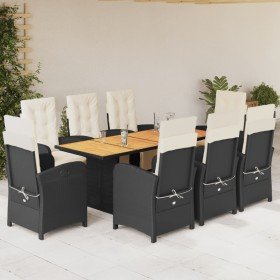Set de comedor de jardín 9 pzas y cojines ratán sintético negro en Conjuntos de jardín | Comprar online en Foru.es