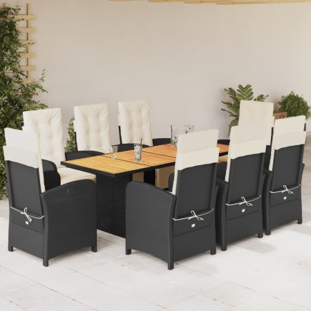 Set de comedor de jardín 9 pzas y cojines ratán sintético negro en Conjuntos de jardín | Comprar online en Foru.es