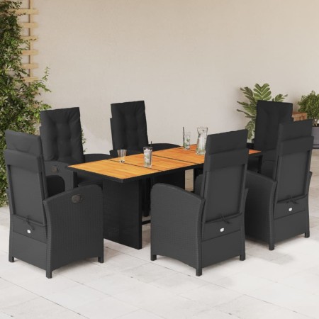 Set de comedor de jardín 7 pzas y cojines ratán sintético negro en Conjuntos de jardín | Comprar online en Foru.es