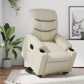 Sillón reclinable elevable eléctrico de cuero sintético crema de , Sillones - Ref: Foro24-3206614, Precio: 357,74 €, Descuent...