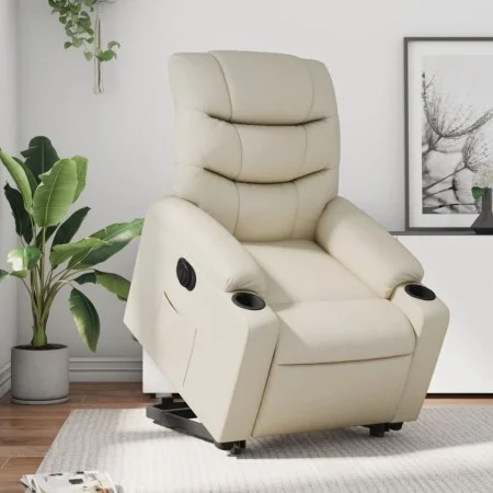 Sillón reclinable elevable eléctrico de cuero sintético crema de , Sillones - Ref: Foro24-3206614, Precio: 357,74 €, Descuent...