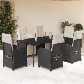 Set de comedor de jardín 7 pzas y cojines ratán sintético negro en Conjuntos de jardín | Comprar online en Foru.es