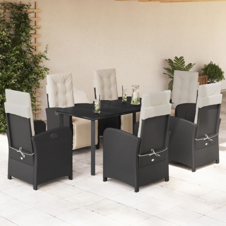 Set de comedor de jardín 7 pzas y cojines ratán sintético negro en Conjuntos de jardín | Comprar online en Foru.es