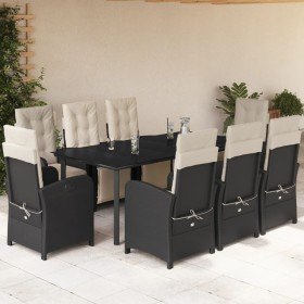Set de comedor de jardín 9 pzas y cojines ratán sintético negro en Conjuntos de jardín | Comprar online en Foru.es
