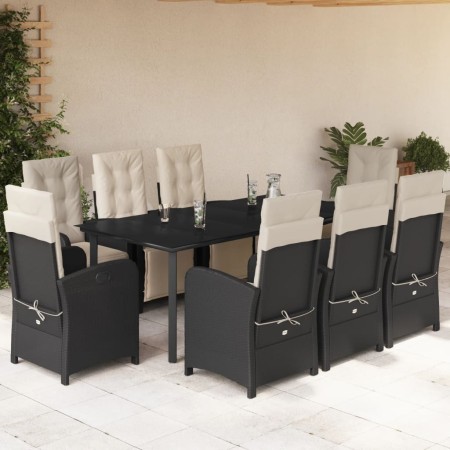 Set de comedor de jardín 9 pzas y cojines ratán sintético negro en Conjuntos de jardín | Comprar online en Foru.es