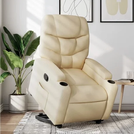 Sillón reclinable elevable de tela color crema de , Sillones - Ref: Foro24-3204605, Precio: 282,99 €, Descuento: %