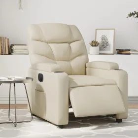 Sillón reclinable eléctrico de cuero sintético crema de , Sillones - Ref: Foro24-3204645, Precio: 273,94 €, Descuento: %