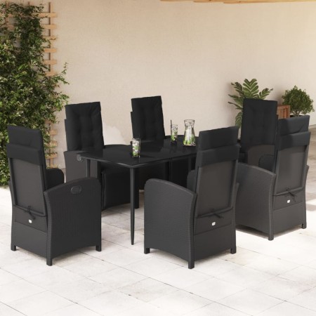 Set de comedor de jardín 7 pzas y cojines ratán sintético negro en Conjuntos de jardín | Comprar online en Foru.es