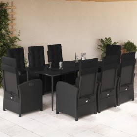 Set de comedor de jardín 9 pzas y cojines ratán sintético negro en Conjuntos de jardín | Comprar online en Foru.es