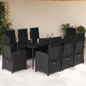 Set de comedor de jardín 9 pzas y cojines ratán sintético negro en Conjuntos de jardín | Comprar online en Foru.es