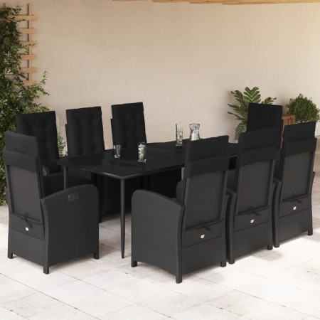 Set de comedor de jardín 9 pzas y cojines ratán sintético negro en Conjuntos de jardín | Comprar online en Foru.es