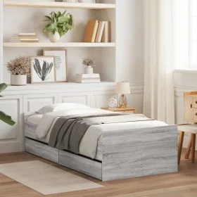 Sonomagrauer Bettrahmen mit Schubladen 90x190 cm von , Betten und Lattenroste - Ref: Foro24-3207383, Preis: 159,21 €, Rabatt: %