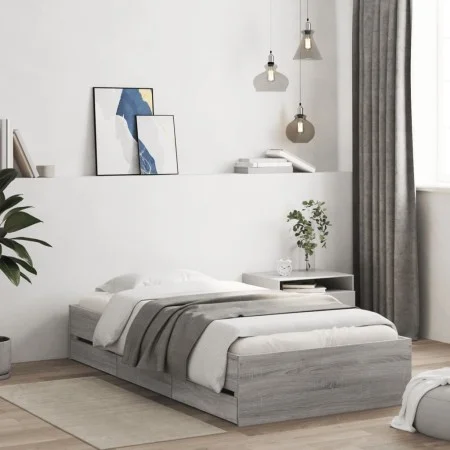Cama con cajones madera ingeniería gris Sonoma 100x200 cm de , Camas y somieres - Ref: Foro24-3207292, Precio: 135,22 €, Desc...