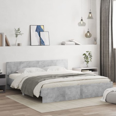 Estructura de cama con cabecero gris hormigón 160x200 cm de , Camas y somieres - Ref: Foro24-3207472, Precio: 178,83 €, Descu...