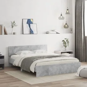 Estructura de cama con cabecero gris hormigón 150x200 cm de , Camas y somieres - Ref: Foro24-3207479, Precio: 162,20 €, Descu...
