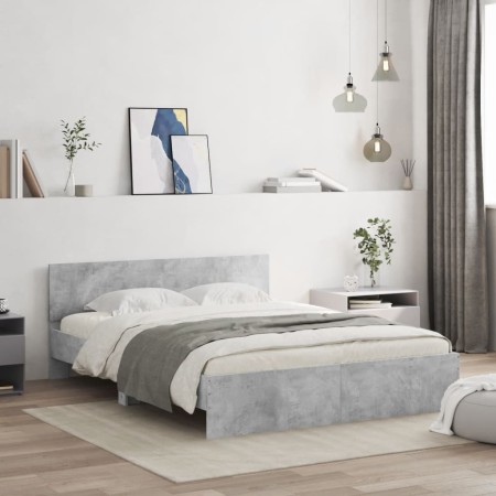 Estructura de cama con cabecero gris hormigón 150x200 cm de , Camas y somieres - Ref: Foro24-3207479, Precio: 164,69 €, Descu...