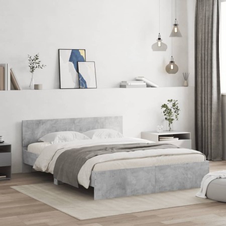 Estructura de cama con cabecero gris hormigón 140x190cm de , Camas y somieres - Ref: Foro24-3207500, Precio: 156,67 €, Descue...