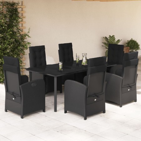 Set de comedor de jardín 7 pzas y cojines ratán sintético negro en Conjuntos de jardín | Comprar online en Foru.es