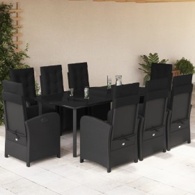 Set de comedor de jardín 9 pzas y cojines ratán sintético negro en Conjuntos de jardín | Comprar online en Foru.es