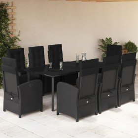 Set de comedor de jardín 9 pzas y cojines ratán sintético negro en Conjuntos de jardín | Comprar online en Foru.es
