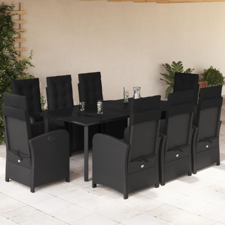 Set de comedor de jardín 9 pzas y cojines ratán sintético negro en Conjuntos de jardín | Comprar online en Foru.es