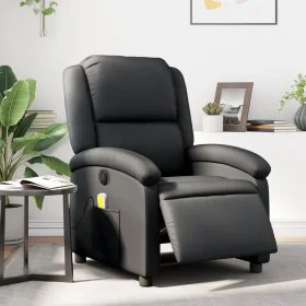 Sillón reclinable de masaje eléctrico cuero auténtico negro de , Sillones - Ref: Foro24-3204258, Precio: 356,87 €, Descuento: %