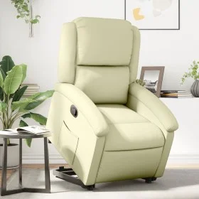 Sillón reclinable elevable cuero auténtico color crema de , Sillones - Ref: Foro24-3204264, Precio: 392,96 €, Descuento: %