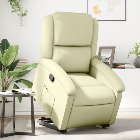 Sillón reclinable elevable cuero auténtico color crema de , Sillones - Ref: Foro24-3204264, Precio: 400,44 €, Descuento: %