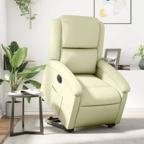 Sillón reclinable eléctrico elevable cuero auténtico crema de , Sillones - Ref: Foro24-3204272, Precio: 441,53 €, Descuento: %