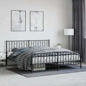 Black metal headboard and footboard bed frame 183x213cm by , Beds and slatted bases - Ref: Foro24-374460, Price: 151,20 €, Di...