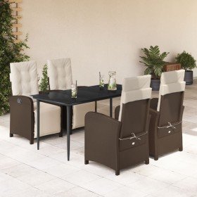 Set comedor de jardín 5 piezas y cojines ratán sintético marrón en Conjuntos de jardín | Comprar online en Foru.es