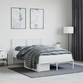 Bettgestell aus Metall mit weißem Kopfteil 120x190 cm von , Betten und Lattenroste - Ref: Foro24-374483, Preis: 84,71 €, Raba...