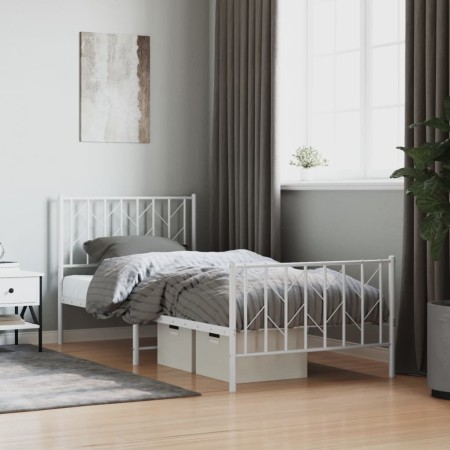 Estructura cama metal con cabecero y pie cama blanca 90x200 cm de , Camas y somieres - Ref: Foro24-374497, Precio: 76,96 €, D...