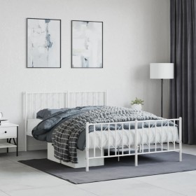 Estructura cama metal cabecero y pie de cama blanco 140x190 cm de , Camas y somieres - Ref: Foro24-374504, Precio: 96,65 €, D...