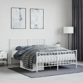 Metal bed frame with headboard and footboard white 140x190 cm by , Beds and slatted bases - Ref: Foro24-374504, Price: 95,42 ...