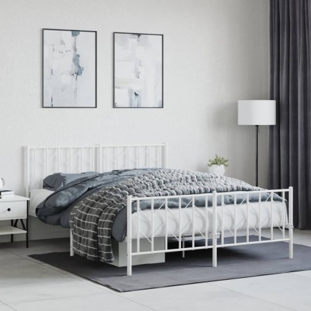 Estructura cama metal con cabecero y estribo blanco 150x200 cm de , Camas y somieres - Ref: Foro24-374506, Precio: 113,56 €, ...
