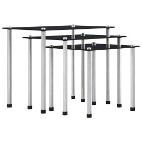 Mesas apilables 3 unidades vidrio templado negro de vidaXL, Mesas auxiliares - Ref: Foro24-249527, Precio: 47,23 €, Descuento: %