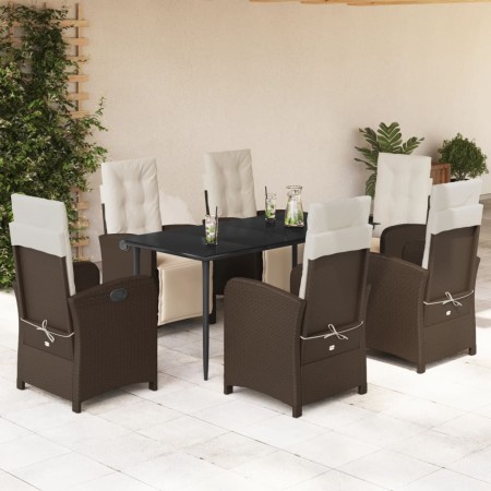Set comedor de jardín 7 pzas con cojines ratán sintético marrón en Conjuntos de jardín | Comprar online en Foru.es