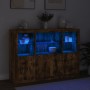 Aparador con luz LED 3 pzas madera de ingeniería roble ahumado de , Aparadores - Ref: Foro24-3209111, Precio: 206,92 €, Descu...