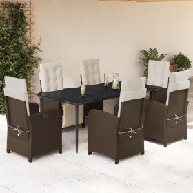 Set comedor de jardín 7 pzas con cojines ratán sintético marrón en Conjuntos de jardín | Comprar online en Foru.es