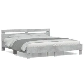 Betongraues Holzwerkstoffbett mit Kopfteil 200x200 cm von , Betten und Lattenroste - Ref: Foro24-3207395, Preis: 157,76 €, Ra...