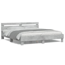 Estructura de cama cabecero y luces LED gris hormigón 200x200cm de , Camas y somieres - Ref: Foro24-3207521, Precio: 163,93 €...